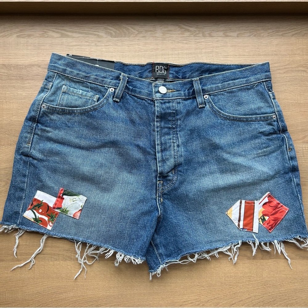 BDG Women's Blue Jean Shorts with Red Patchwork